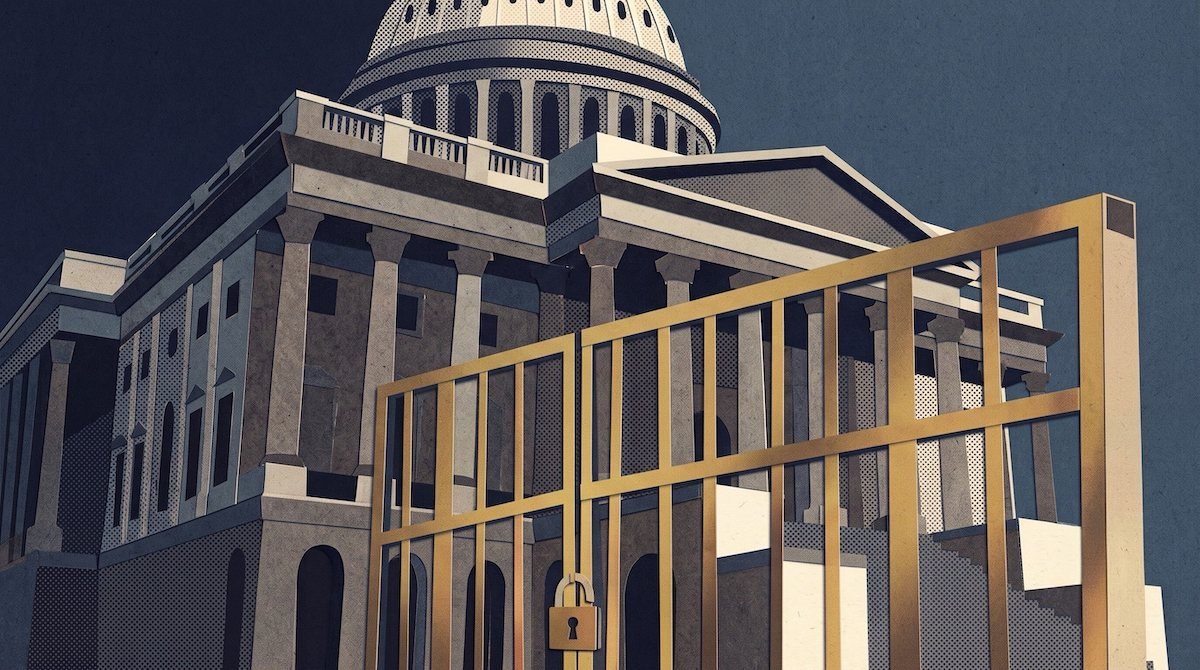Illustration of the U.S. Capitol behind a locked gate